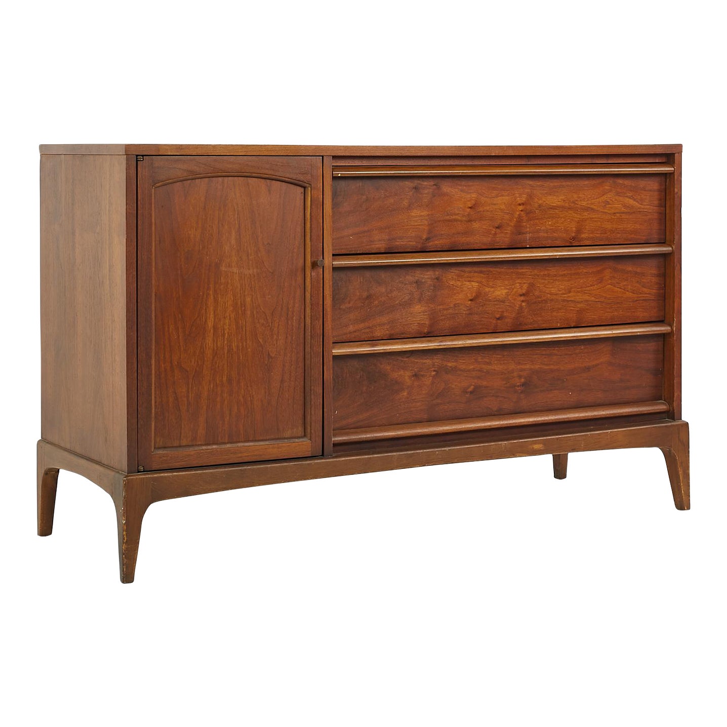 Lane Rhythm Mid Century Reversible Door Walnut and Cane Buffet | Chairish