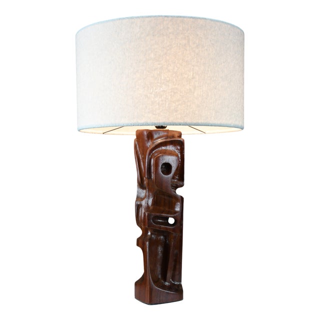 Italian Mid-Century Modern Hand-Carved Sculptural Table Lamp by Gianni Pinna, 1960s For Sale