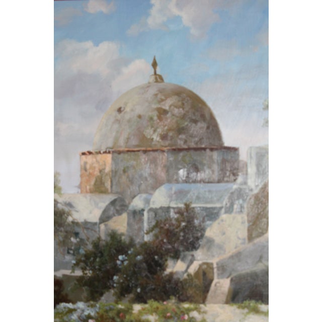 Mediterranean Late 20th Century Large Mediterranean Village Landscape — Oil on Canvas, 48” × 60” For Sale - Image 3 of 11