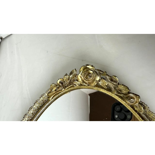 Hollywood Regency 1960s Hollywood Regency Goldtone Oval Dresser Mirror For Sale - Image 3 of 6