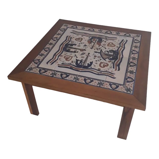 Hand Painted Ceramic Coffee Table from Paterna Majolica Dart, 1970s For Sale