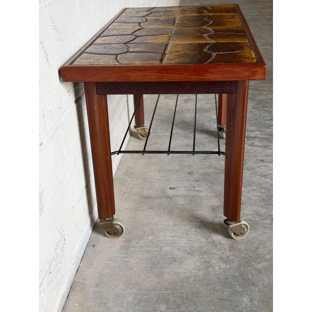 Brown Teak Tile Coffee Table With Lower Shelf Danish Mid-Century Modern 1960s For Sale - Image 8 of 10