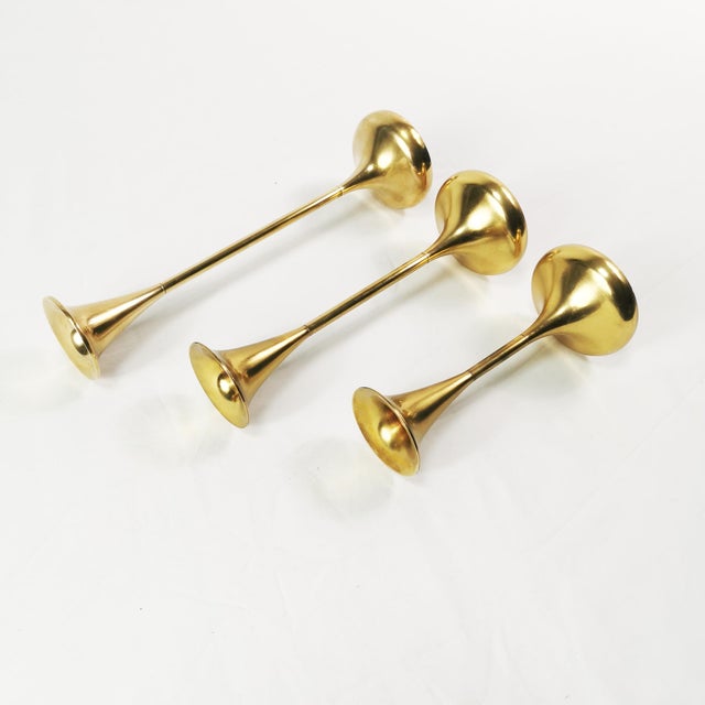 1960s Vintage Brass Candlesticks, Denmark, 1960s, Set of 3 For Sale - Image 5 of 9