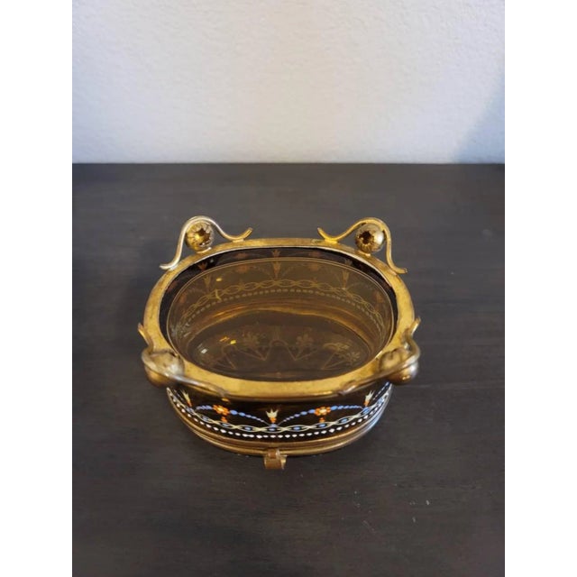 19th Century Bohemian Moser Enameled Amber Art Glass Jewel Casket For Sale - Image 9 of 11
