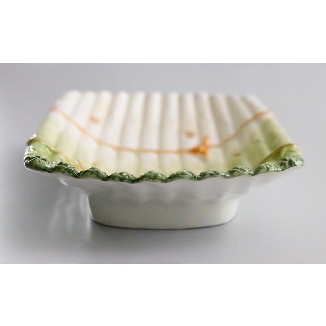 Mid 20th Century Vintage Italian Majolica Trompe l'Oeil Asparagus Footed Dish For Sale - Image 5 of 8