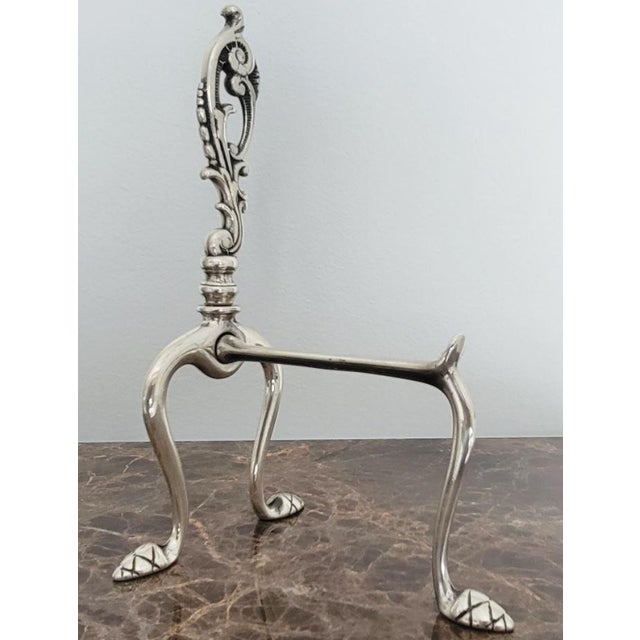 Pair of Brass Fireplace Andiron Set in Silver Antique Finish For Sale In Dallas - Image 6 of 7