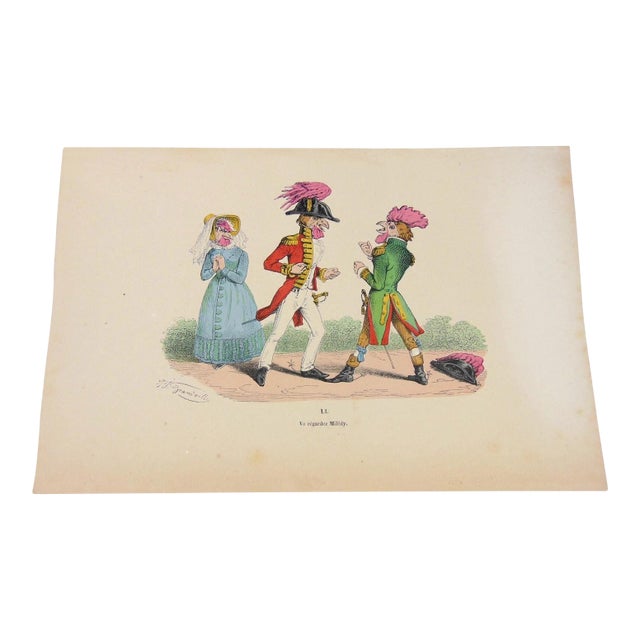 Antique Hand Colored J. J. Grandville 19th Century French Lithograph Les Metamorphoses For Sale