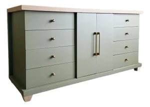 1970s Organic Modern Sage Green Sideboard With Natural Wood Top