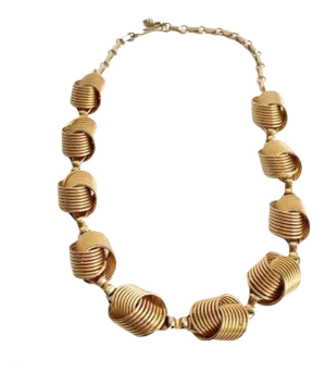 Vintage 1980s Gold Tone Necklace Love Knot Chain Maximalist Estate Jewelry Piece