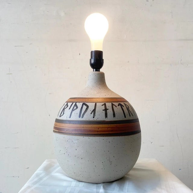 1970s Vintage Danish Pottery Hand Painted Table Lamp by Hans Nielsen Buch For Sale - Image 5 of 7