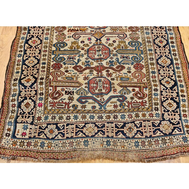 Vintage Caucasian Kilim Rug, Handwoven Wool, Geometric Stripes, Blue & Ivory, 6' x 8' For Sale - Image 13 of 18