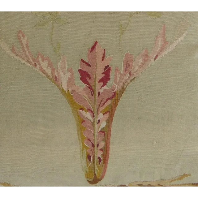 Beige Antique French Aubusson Tapestry Pillow For Sale - Image 8 of 9
