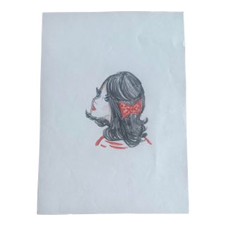 “Scarlet Bow” Vintage Portrait Sketch For Sale