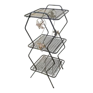 Mid Century Plant Stand Black Tiered Metal Wire Patio Table Telephone Table Smoking Stand
