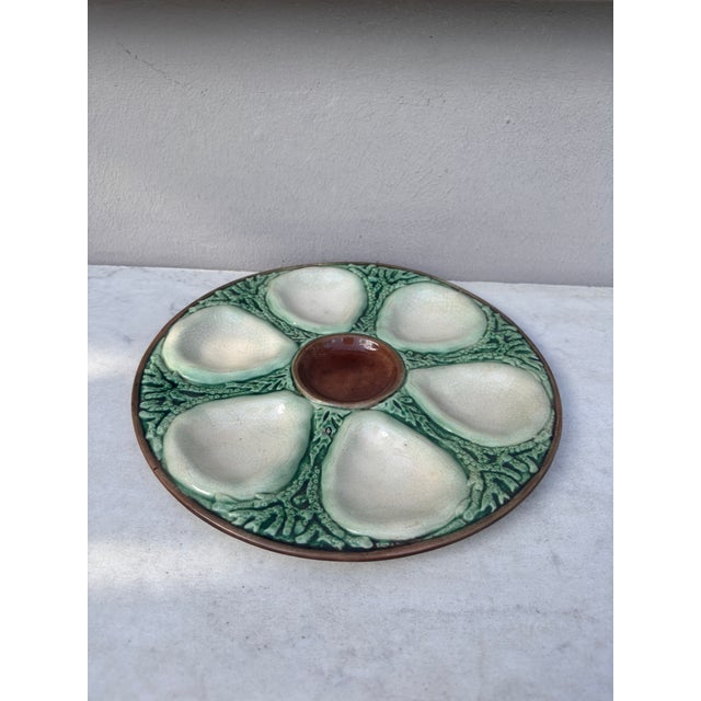 English Victorian Majolica oyster plate, circa 1890. Unusual colors.