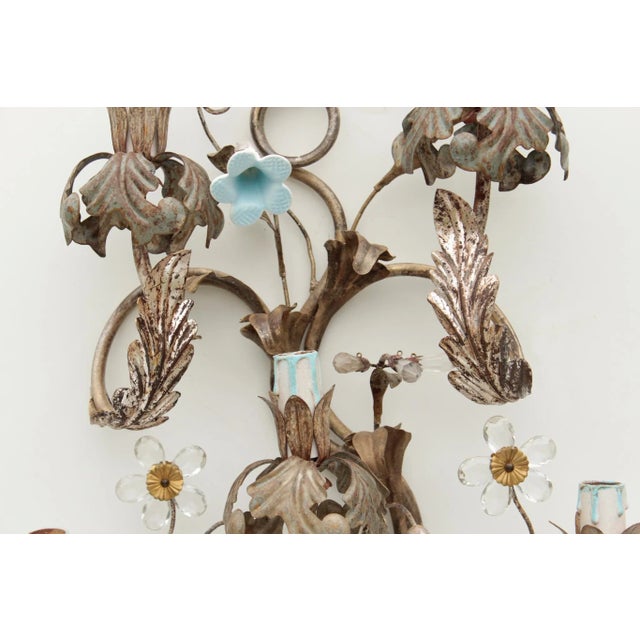 1970s Large Italian Wall Lamp with Glass Flowers in the style of Banci Firenze, 1970s For Sale - Image 5 of 11