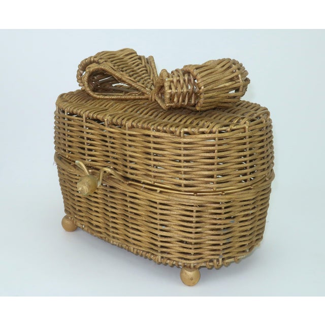 Late 20th Century Gold Wicker Bow Basket Box For Sale - Image 5 of 14