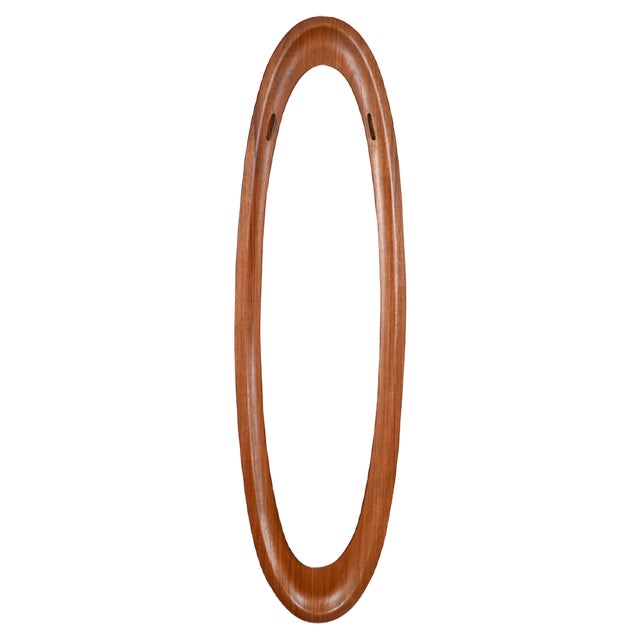 Mid-Century Campo & Graffi Curved Teak Wood Oval Wall Mirror, Italy, 1960s For Sale