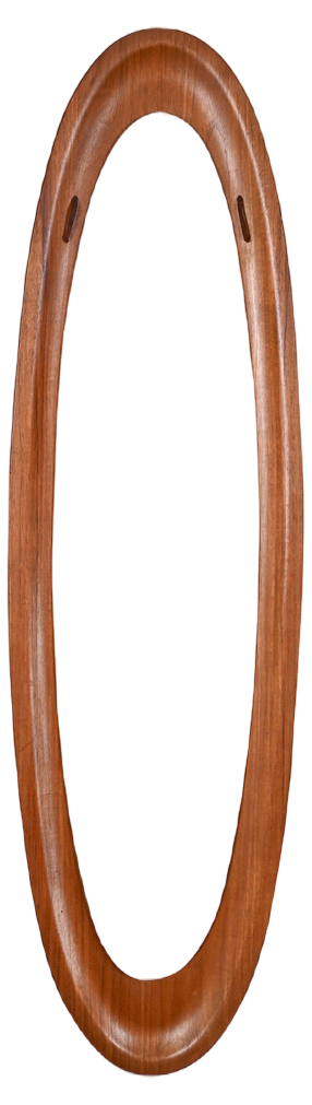 Mid-Century Campo & Graffi Curved Teak Wood Oval Wall Mirror, Italy, 1960s