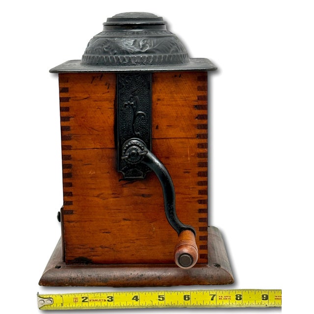 Unusual Antique American Cast Iron & Wood Hand Crank Coffee Grinder - Circa Late 19th Century For Sale - Image 17 of 18