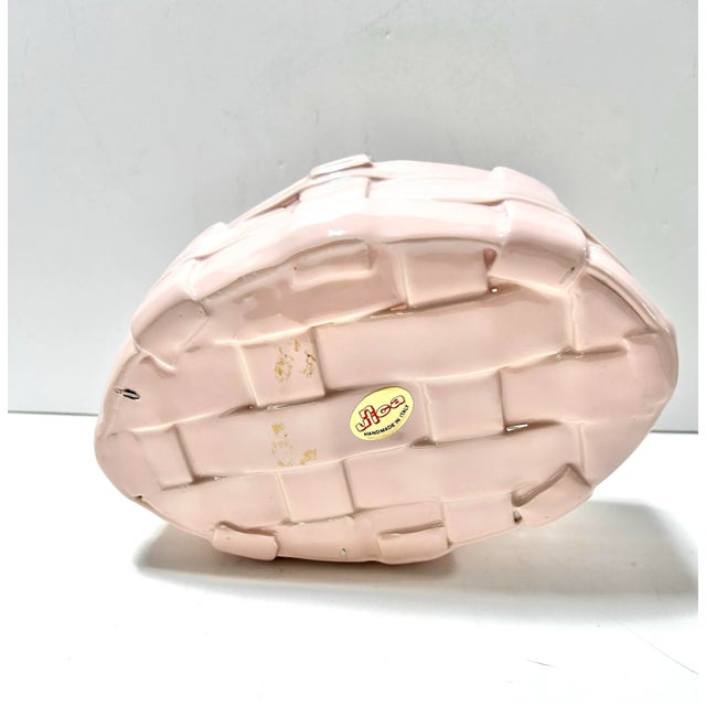 1970s 1970s Italian Pink Porcelain Woven Easter Basket - Vintage Italian Majolica Style Tabletop Centerpiece For Sale - Image 5 of 8