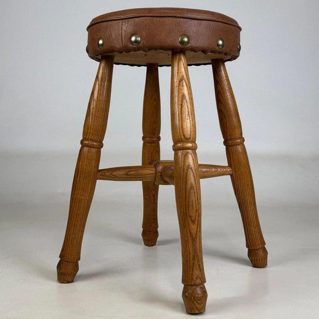 Antique Oak Upholstered Stool, 1800s For Sale - Image 4 of 11