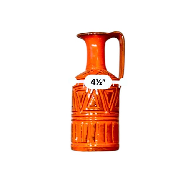 Bitossi Orange Mid-Century Modern Sgraffito Geometric Relief Ceramic Jug For Sale - Image 9 of 10