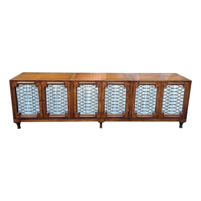 This Vintage French Empire-Style Cherry Credenza with Six Lattice Doors is gorgeous, featuring beautifully detailed...