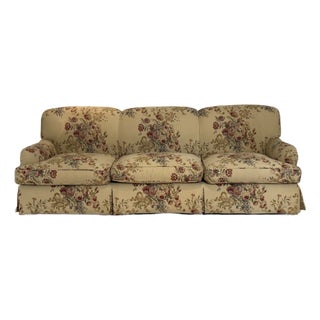 Custom Vintage Down Wrap Sofa in Ralph Lauren Tapestry Upholstery For Sale