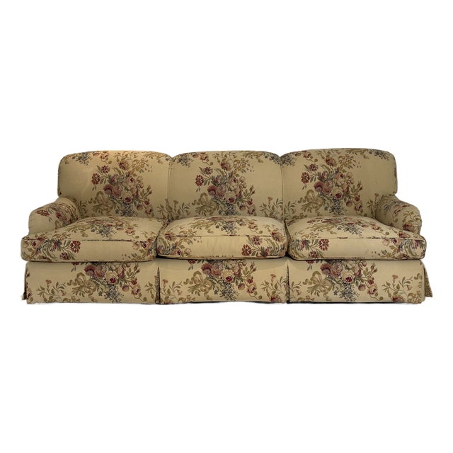 Custom Vintage Down Wrap Sofa in Ralph Lauren Tapestry Upholstery For Sale