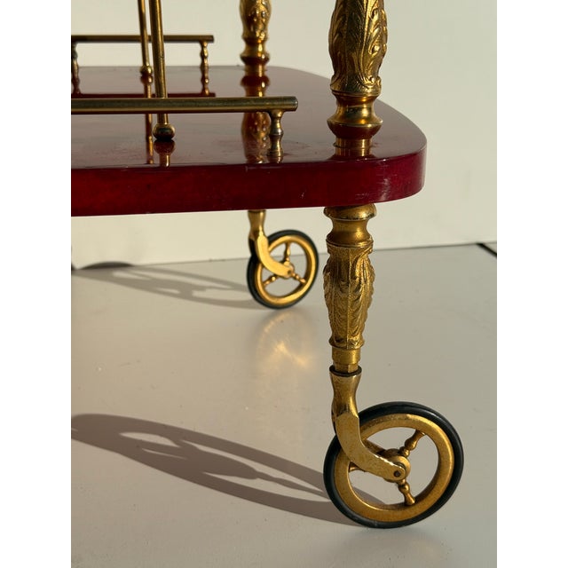 1970s 1970s Aldo Tura Red Parchment Bar Cart, Attributed For Sale - Image 5 of 12