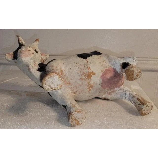 Folk Art Antique Paper Mache Cow For Sale - Image 3 of 6