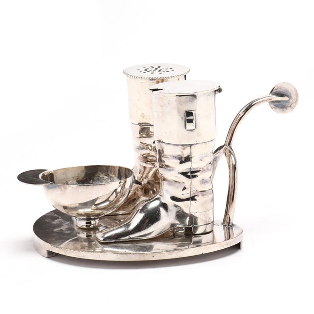 Metal English Victorian Silverplate Equestrian Pepper Shaker & Mustard Cruet For Sale - Image 7 of 7