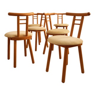 Vintage Italian Chairs in Wood and Velvet, 1970s, Set of 6 For Sale