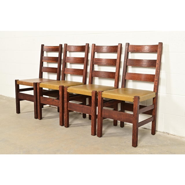 Gustav Stickley Antique Mission Oak Arts & Crafts Ladder Back Dining Chairs, Set of Four For Sale - Image 9 of 9