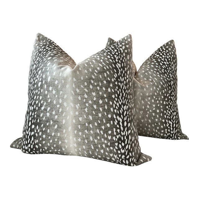 Hollywood Regency Vern Yip Antelope in Grey Down Filled Pillows - a Pair For Sale