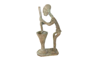 Vintage African Oxidized Copper Woman Churning Butter