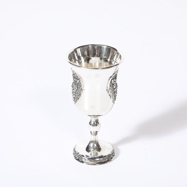 Mid-Century Silver Plated Fountain Kiddush Cup Set in Grape & Vine Motif For Sale - Image 10 of 18
