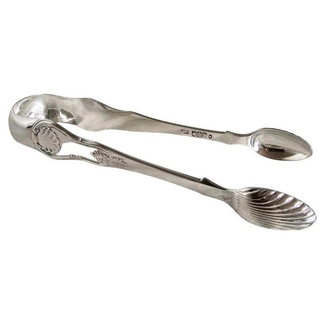 Antique Victorian Sterling Silver Shell and Floral Sugar Tongs by John Wilkie, 1849 For Sale - Image 12 of 12