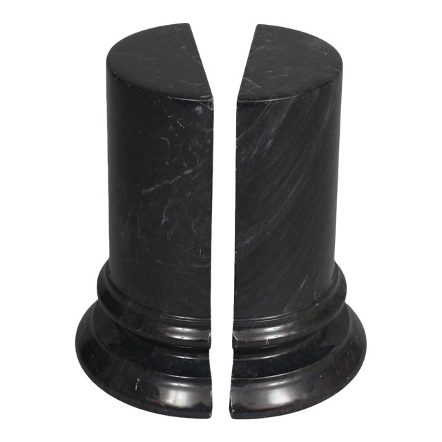Black Marble Column Bookends, a Pair For Sale