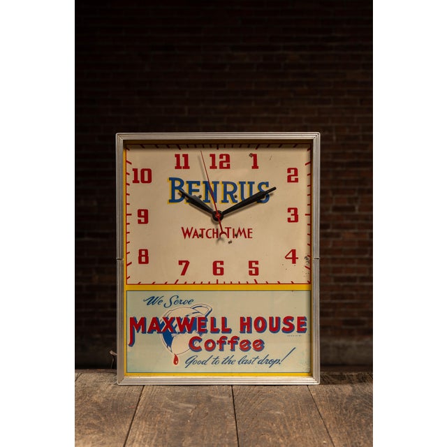 American Vintage Maxwell Coffee Advertising Clock by Benrus For Sale - Image 3 of 7