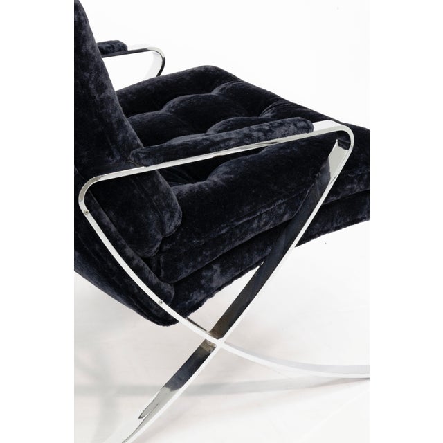 1970s 1970s Bernhardt Flair Flat Bar Chrome and Crushed Velvet Armchair For Sale - Image 5 of 8