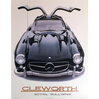 1980s Harold James Cleworth British Circa 1930 300SL Mercedes Benz Gullwing Poster For Sale