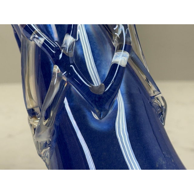 Handblown Cobalt Blue Art Glass Vase, Vintage For Sale - Image 10 of 12