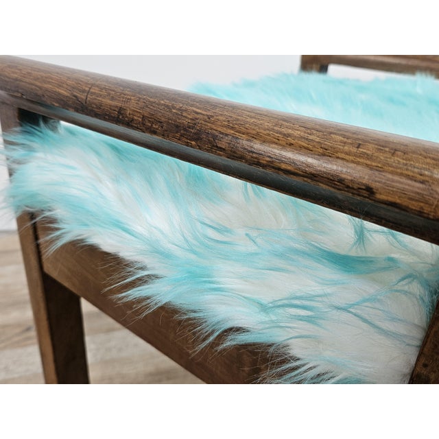 Art Deco Stool in Walnut and Blue Fur, 1940 For Sale - Image 11 of 15