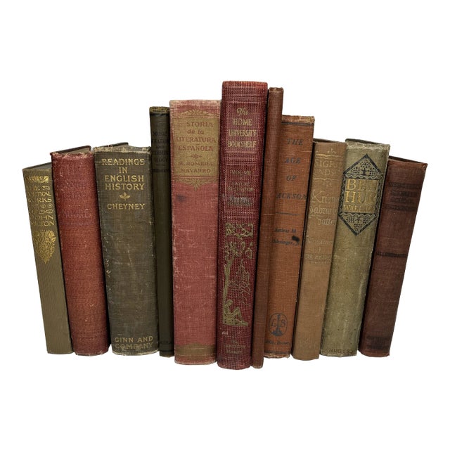 Muted Reds and Browns Vintage Book Set - 11 Pieces For Sale