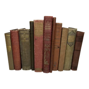 Muted Reds and Browns Vintage Book Set - 11 Pieces