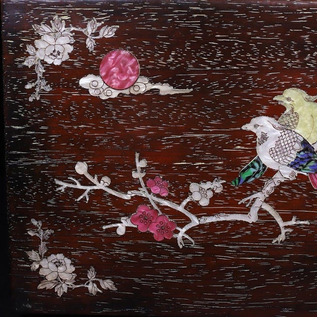 Late 20th Century Zitan Wood Box Inlaid With Mother-of-Pearl Bird & Floral Motif For Sale - Image 5 of 8