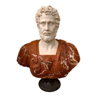 Italian Multicolor Marble Bust of Ancient Philosopher Aristotle. 20th Century. For Sale