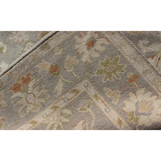 Textile Oushak Rug With Floral Design in Gray Background, Chartreus Green, Cream, Red For Sale - Image 7 of 8